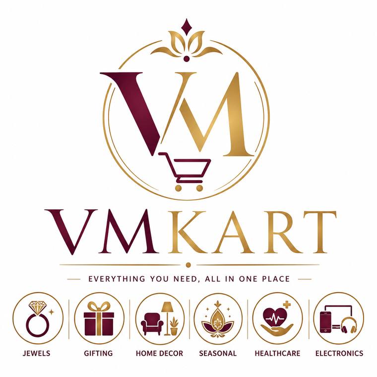 VMKart logo with Jewels, Gifting, Home Decor, Seasonal, Healthcare and Electronics
