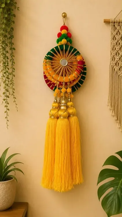 Mirror wheel Diwali tassel wall hanging