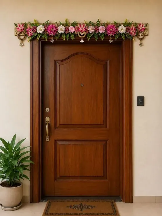 Pink and white floral Diwali door toran